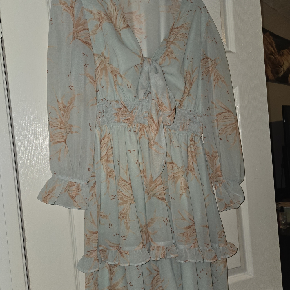 Chic Long Sleeve Floral Dress in Light Blue